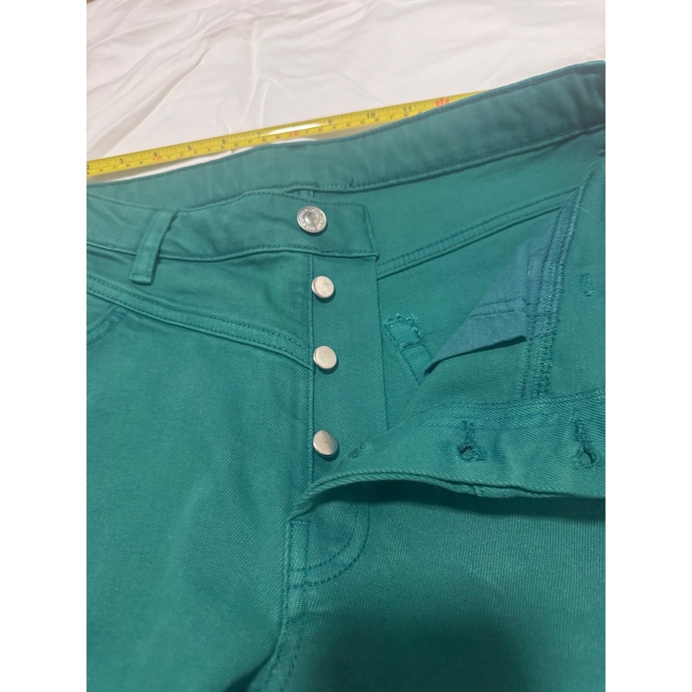 Green High Waisted Button Fly Straight Leg Pants Western Yoke Detail